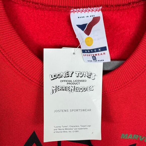 Looney Toons NWT Vintage 1991 Red Marvin Martian Crew Neck Sweatshirt Size XL - Picture 5 of 5